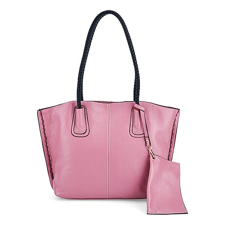 Genuine Leather Tote Bag (31.5cm) with Matching Detachable Coin Purse - Pink