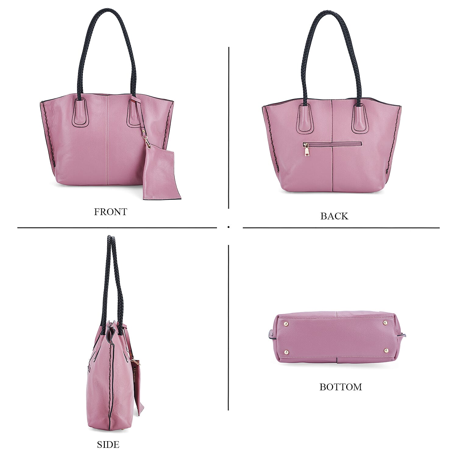 Genuine Leather Tote Bag (31.5cm) with Matching Detachable Coin Purse - Pink