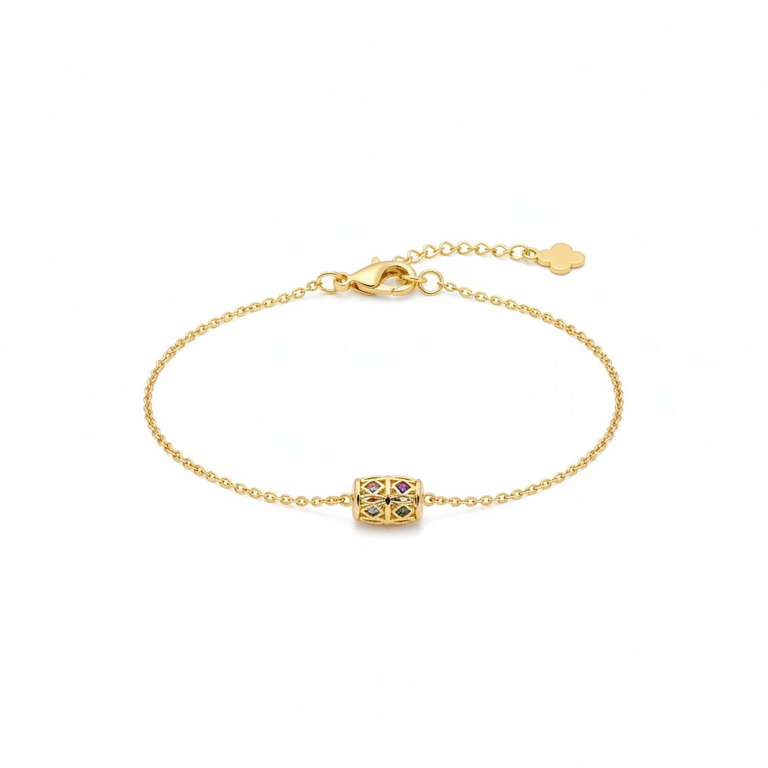 Multi Colour Gemstones Bracelet (Size - 7 with Ext) with Lobster Clasp in Yellow Gold Plated Sterling Silver 1.95 Ct.