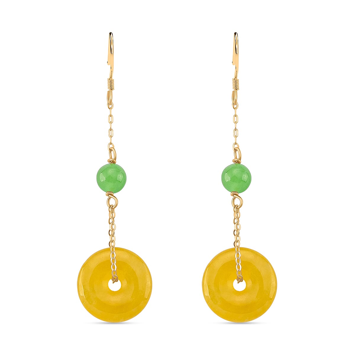 Yellow Jade & Green Jade Earring with Hook in Yellow Gold Plating Sterling Silver 17.50 Ct.