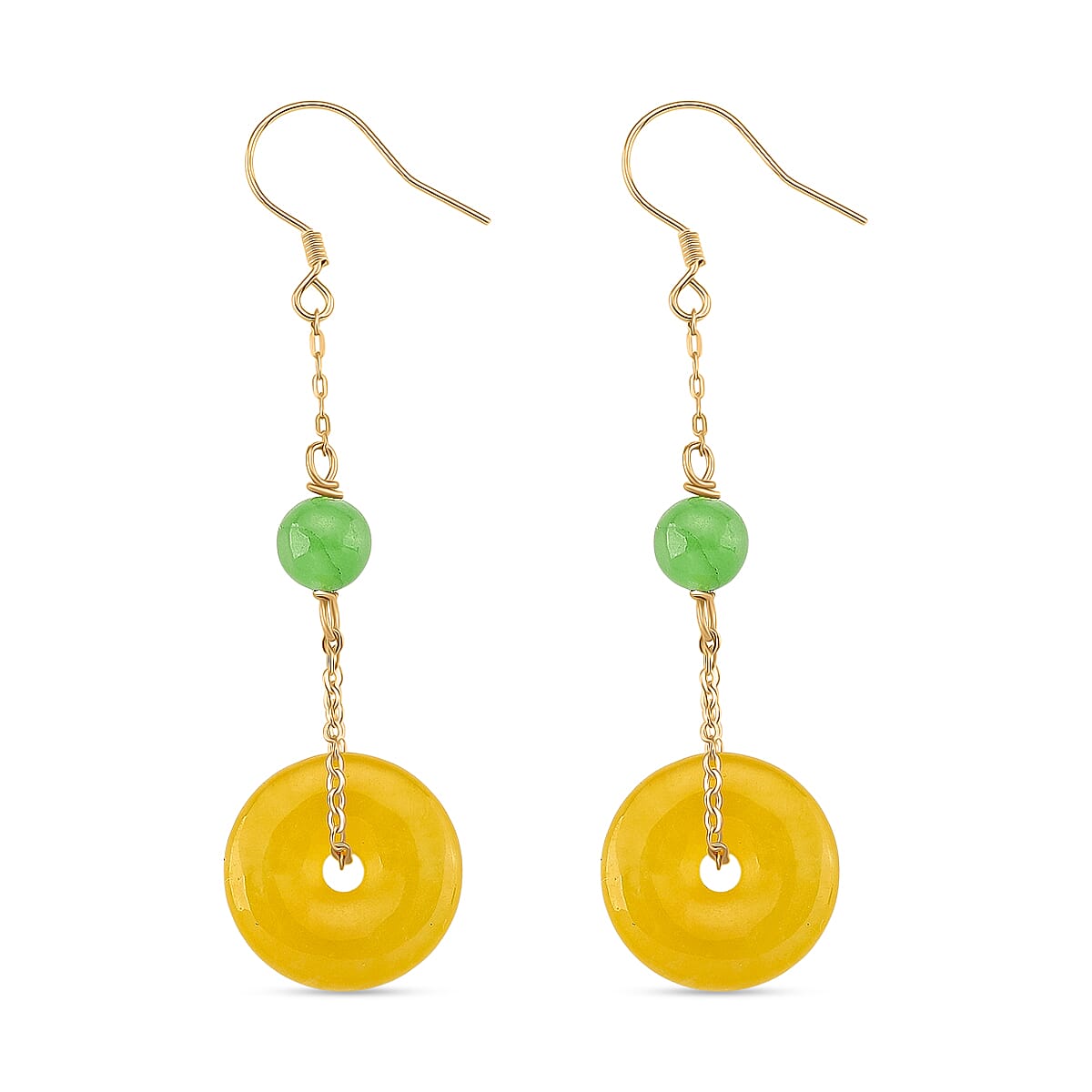 Yellow Jade & Green Jade Earring with Hook in Yellow Gold Plating Sterling Silver 17.50 Ct.