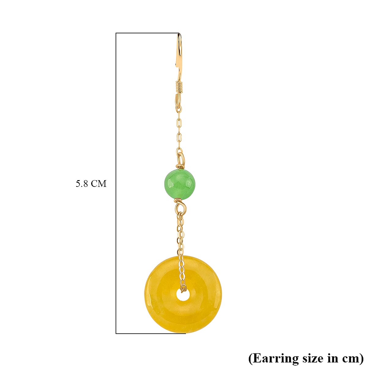 Yellow Jade & Green Jade Earring with Hook in Yellow Gold Plating Sterling Silver 17.50 Ct.