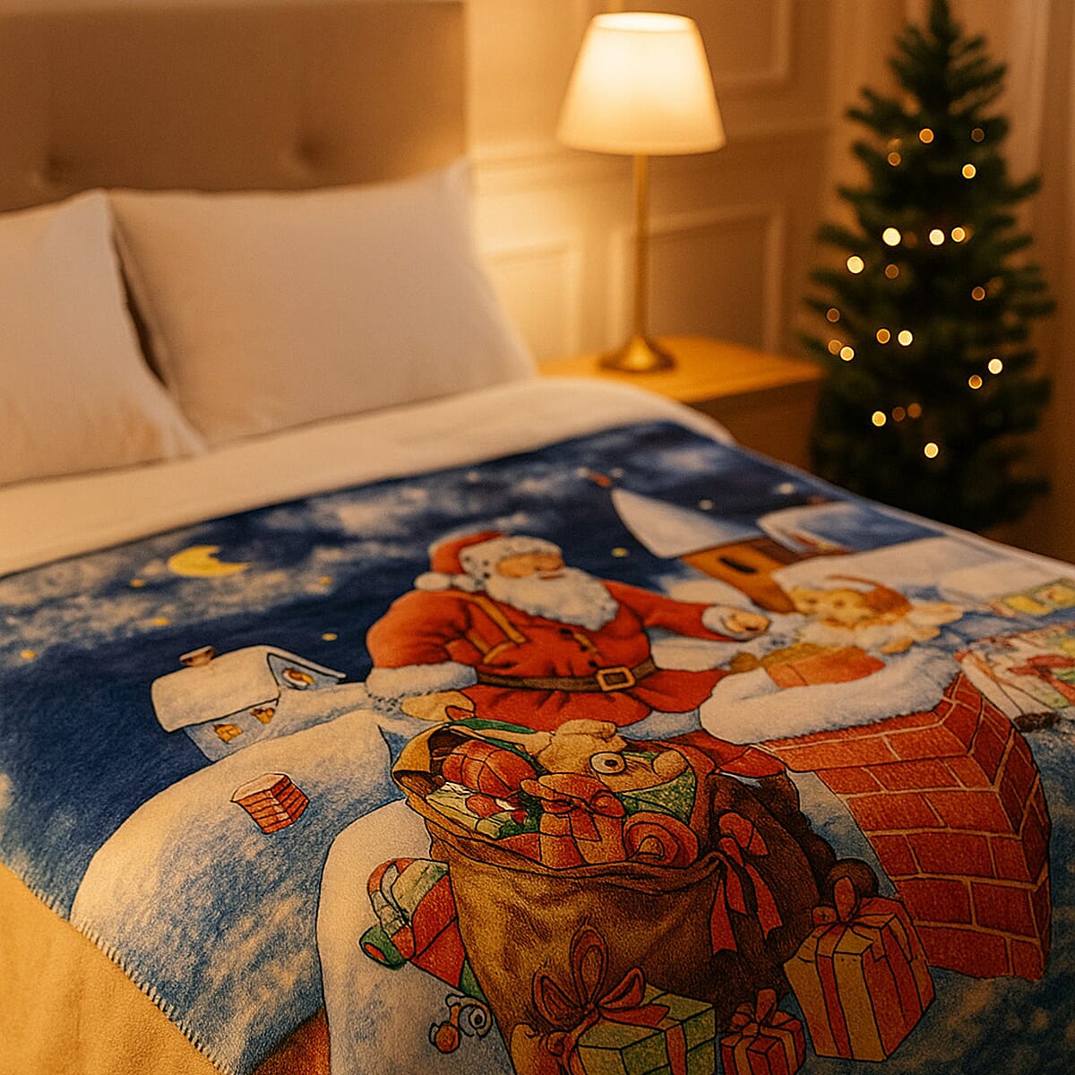 MUST HAVE GIFT IDEA- Santa & Angel Digital Print Cosy Fleece Throw (220gsm) - Angel