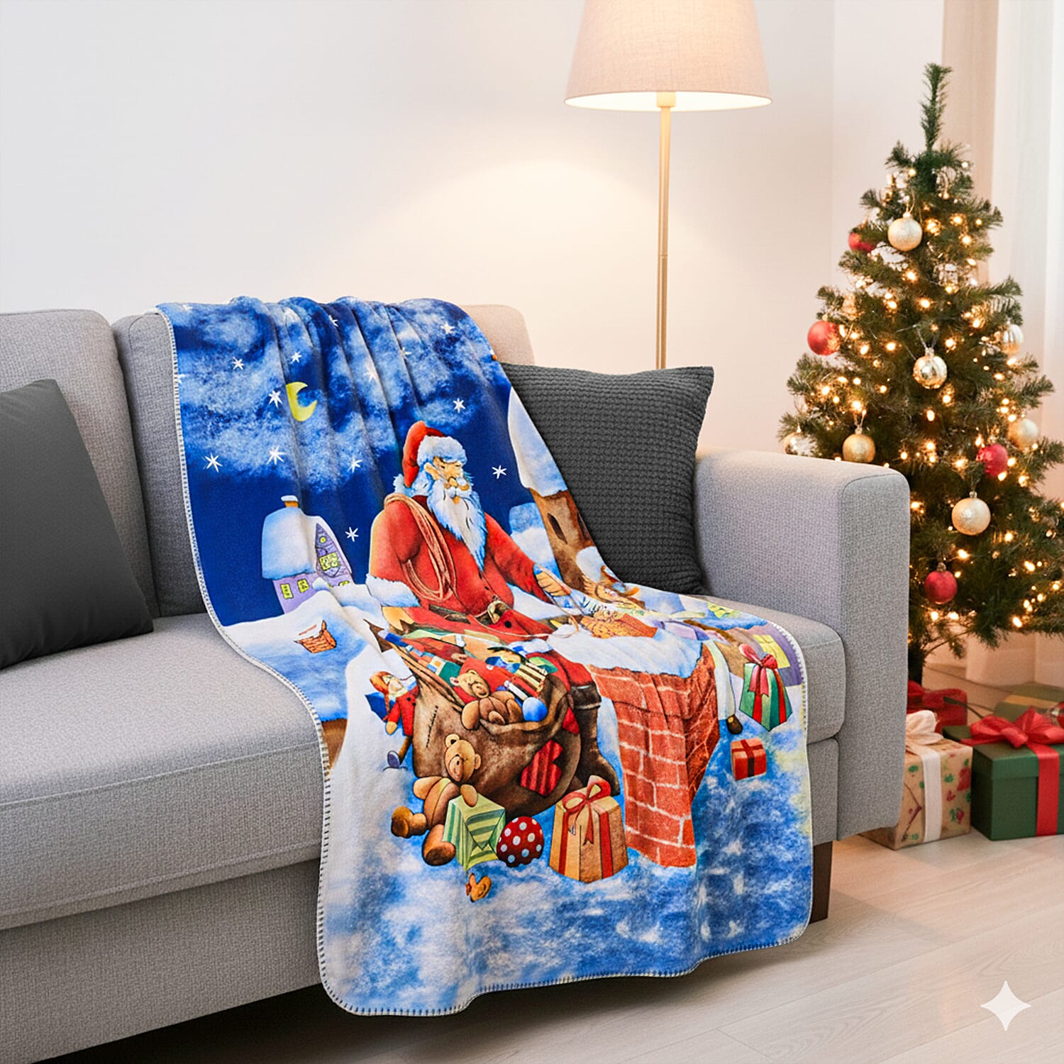 MUST HAVE GIFT IDEA- Santa & Angel Digital Print Cosy Fleece Throw (220gsm) - Angel