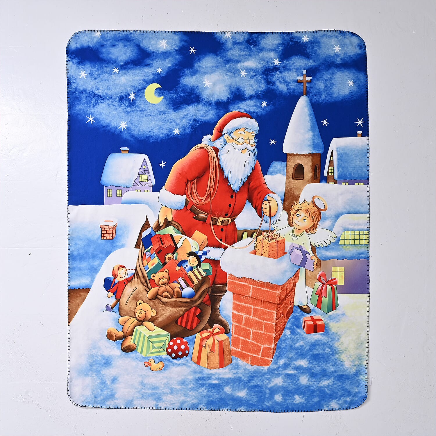 MUST HAVE GIFT IDEA- Santa & Angel Digital Print Cosy Fleece Throw (220gsm) - Angel