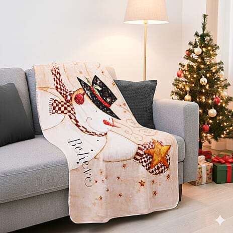 Snowman Digital Print Throw (220gsm) - Yellow