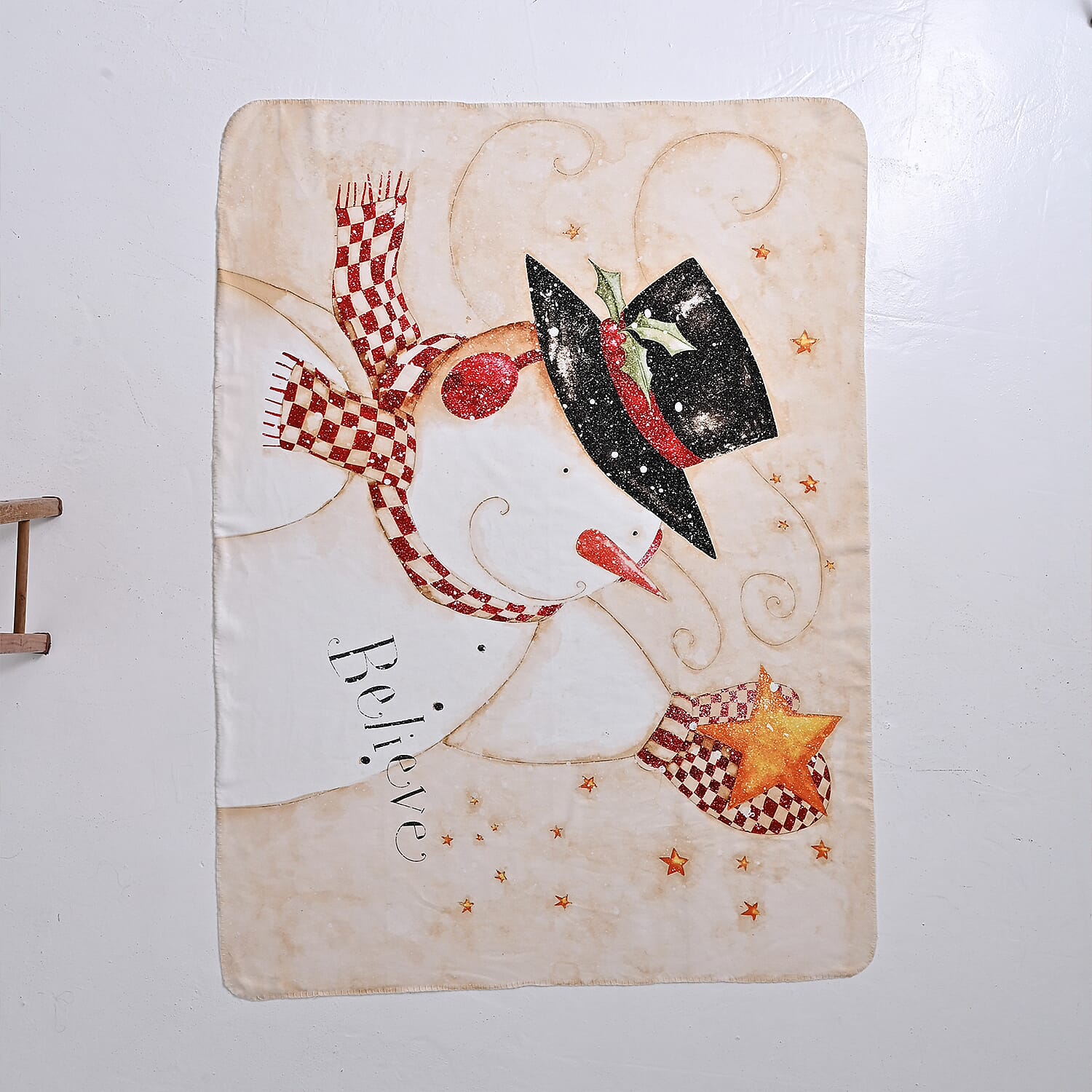 Snowman Digital Print Throw (220gsm) - Yellow