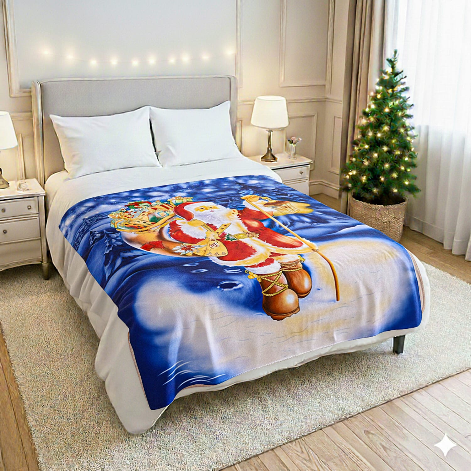 Santa Claus Digital Print Throw (220gsm) - Blue