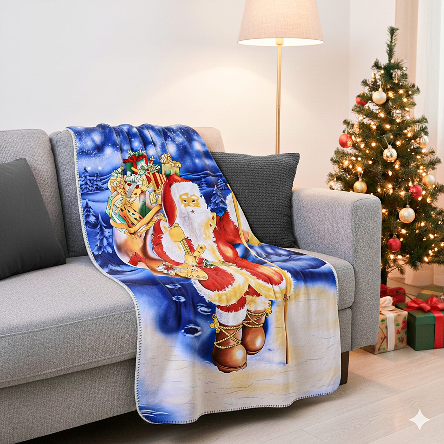 Santa Claus Digital Print Throw (220gsm) - Blue