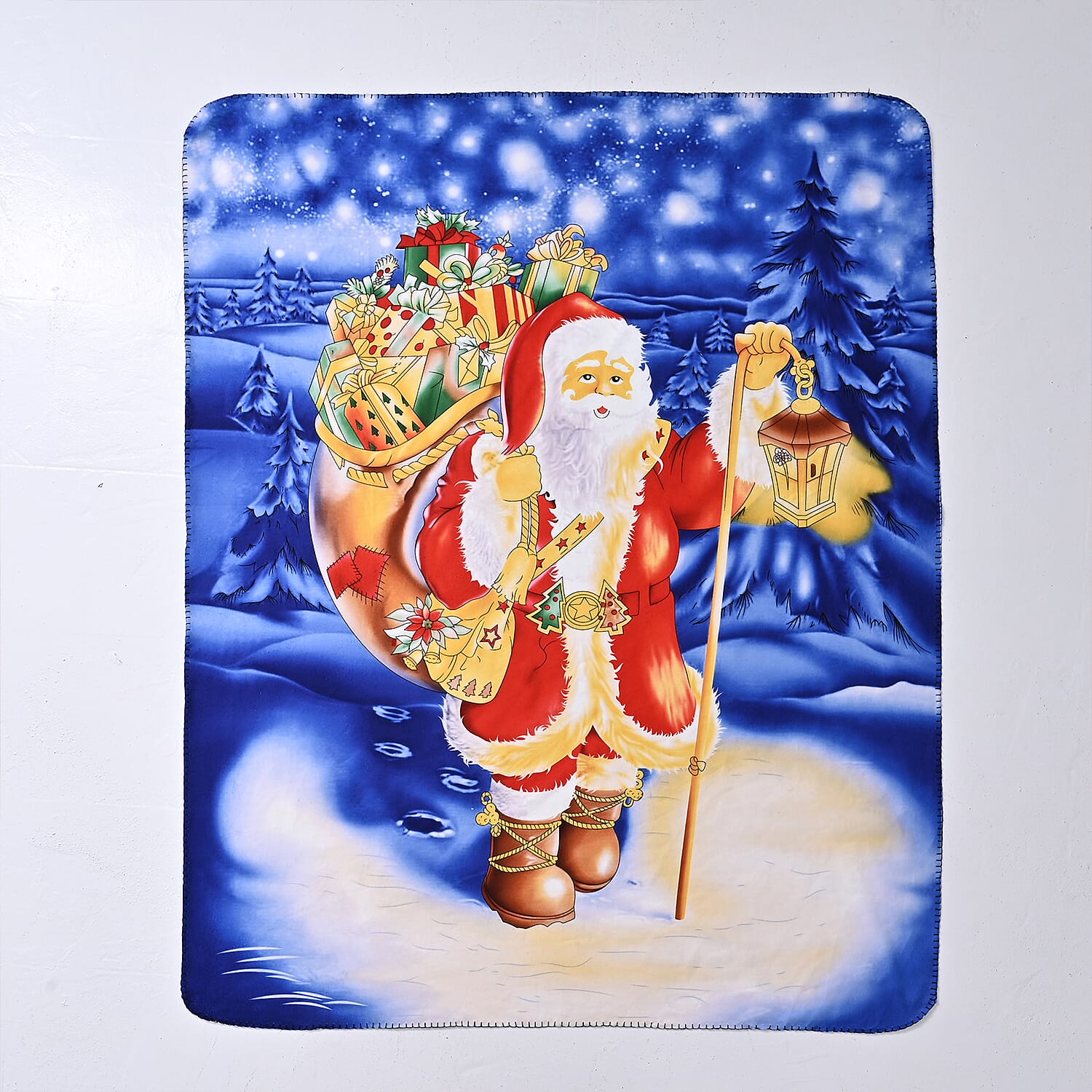 Santa Claus Digital Print Throw (220gsm) - Blue