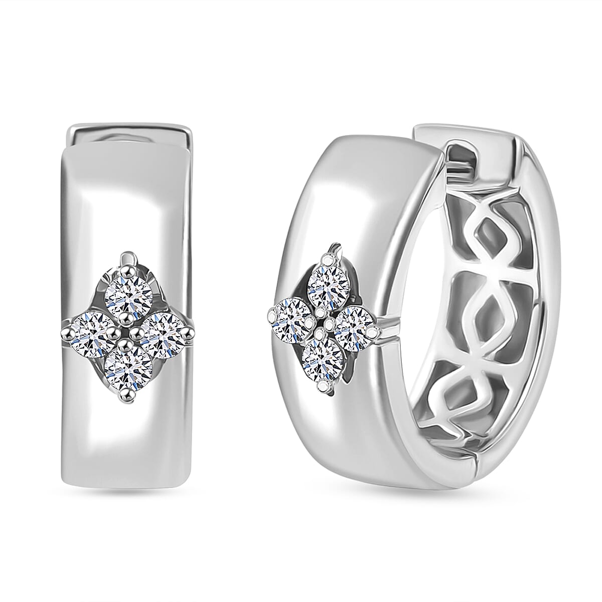 Designer Inspired- Luxuriant Lab Grown Diamond (SI-GH) Full Hoop Earring in Rhodium Overlay Sterling Silver 0.20 Ct, Silver Wt. 5.52 Gms.