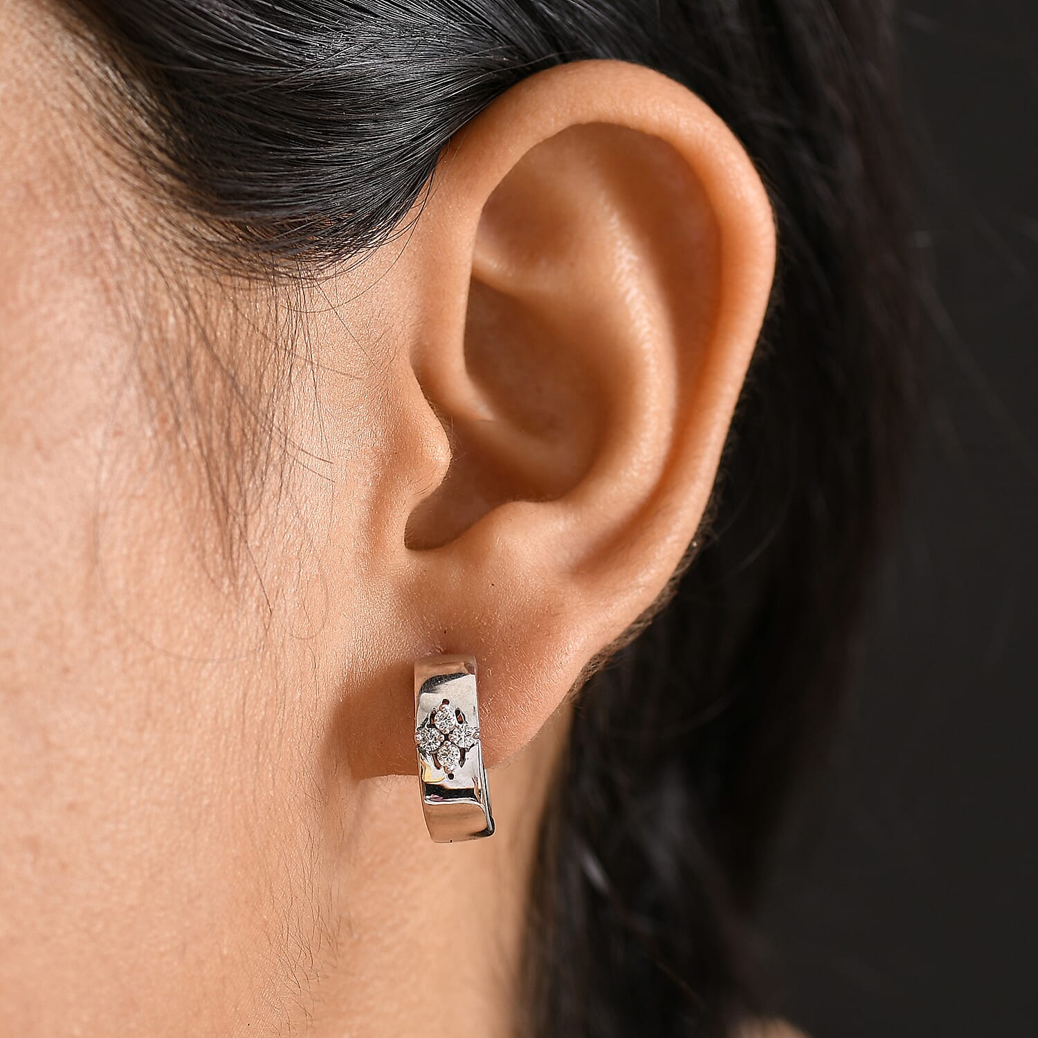 Designer Inspired- Luxuriant Lab Grown Diamond (SI-GH) Full Hoop Earring in Rhodium Overlay Sterling Silver 0.20 Ct, Silver Wt. 5.52 Gms.