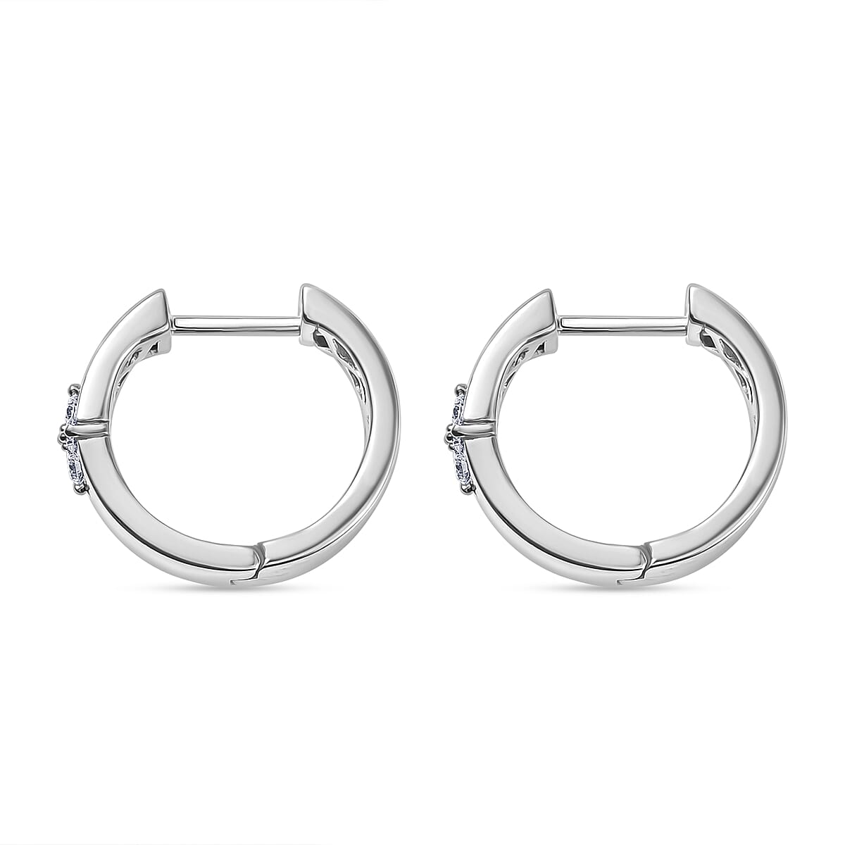 Designer Inspired- Luxuriant Lab Grown Diamond (SI-GH) Full Hoop Earring in Rhodium Overlay Sterling Silver 0.20 Ct, Silver Wt. 5.52 Gms.