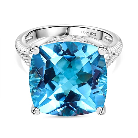 D'Joy Radiant Glacier Quartz Solitaire Ring in Rhodium Overlay Sterling Silver 11.54 Ct.
