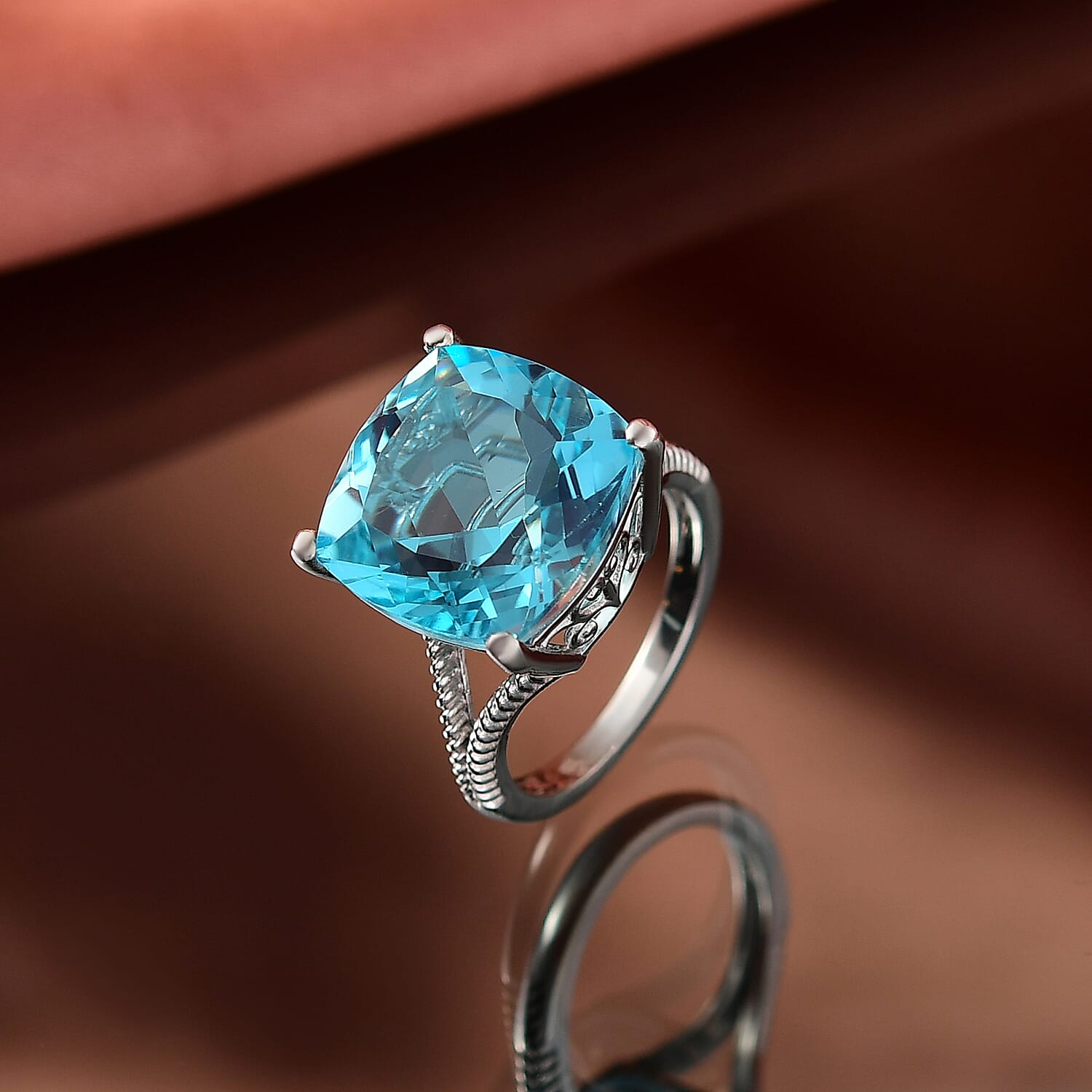 D'Joy Radiant Glacier Quartz Solitaire Ring in Rhodium Overlay Sterling Silver 11.54 Ct.