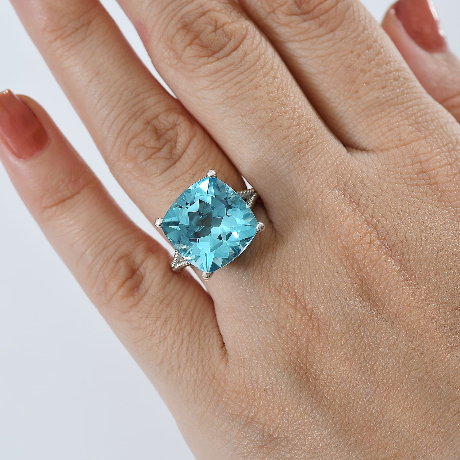 D'Joy Radiant Glacier Quartz Solitaire Ring in Rhodium Overlay Sterling Silver 11.54 Ct.