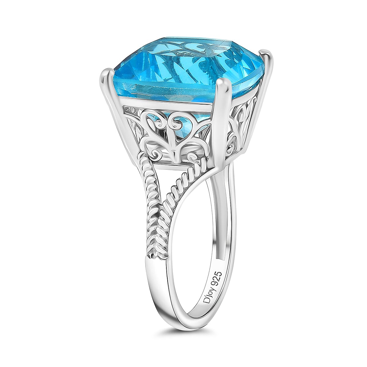 D'Joy Radiant Glacier Quartz Solitaire Ring in Rhodium Overlay Sterling Silver 11.54 Ct.