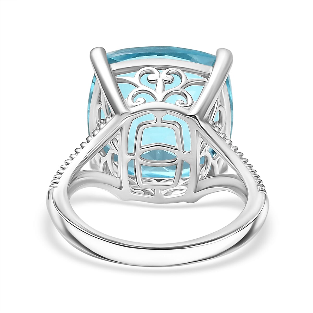 D'Joy Radiant Glacier Quartz Solitaire Ring in Rhodium Overlay Sterling Silver 11.54 Ct.