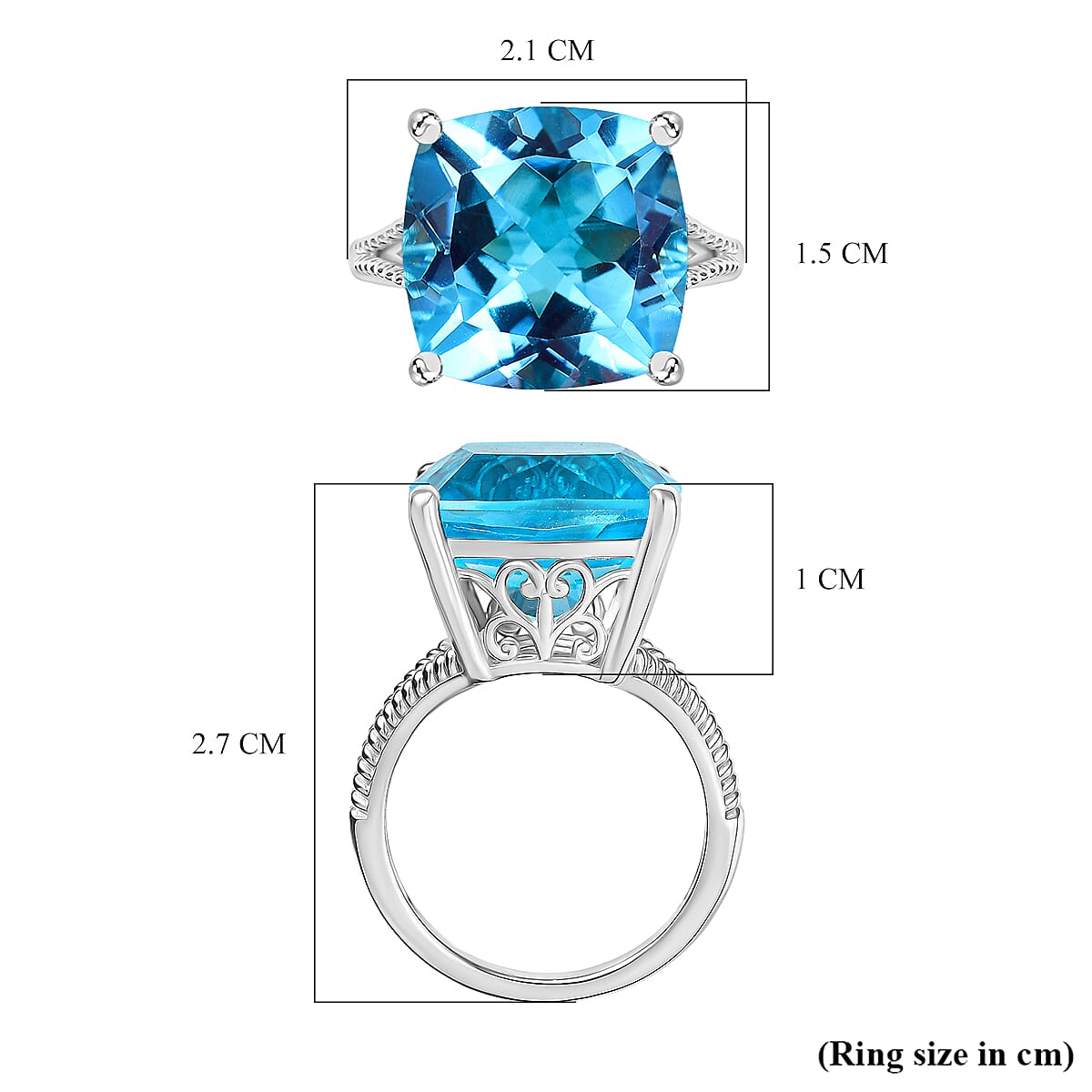 D'Joy Radiant Glacier Quartz Solitaire Ring in Rhodium Overlay Sterling Silver 11.54 Ct.