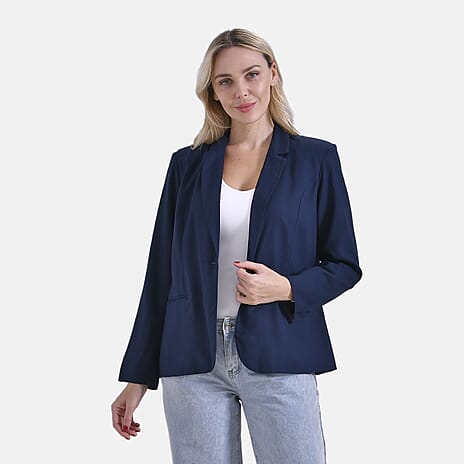 La Marey Classic Linen Blend Blazer with Lapels (Size 16 to 18) - Blue