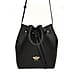 Alice Wheeler Vegan Leather Bucket Shoulder Bag with Drawstring & Bee Emblem - Black