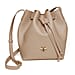 Alice Wheeler Vegan Leather Bucket Shoulder Bag with Drawstring & Bee Emblem - Black