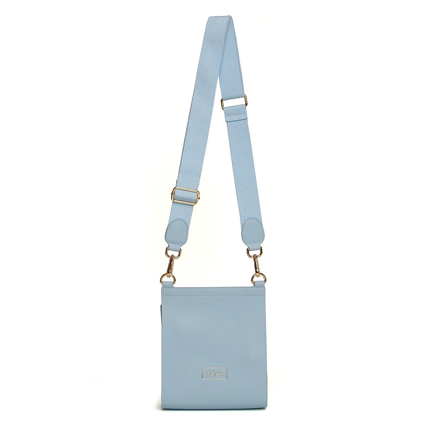 Alice Wheeler London Bloomsbury Vegan Leather Crossbody Bag - Adjustable Strap & Bee Insignia - Pastel Blue