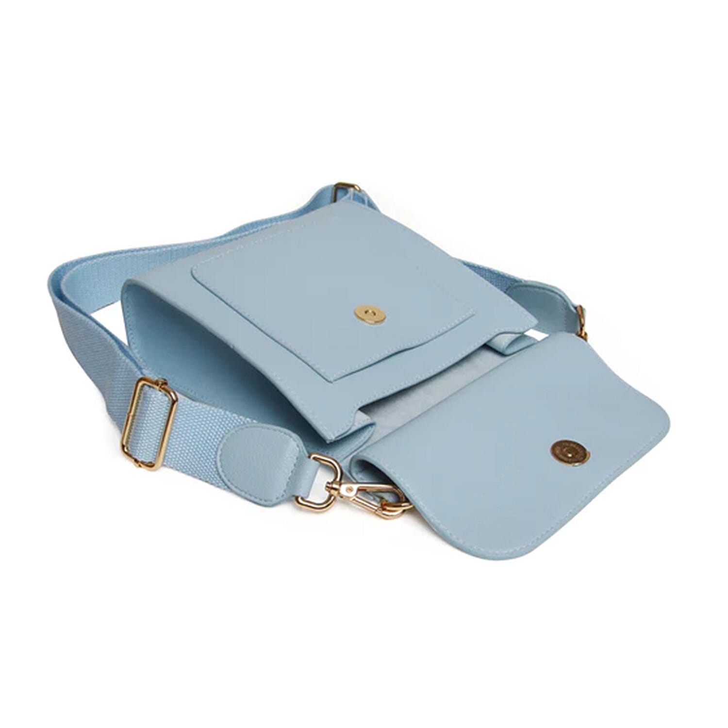 Alice Wheeler London Bloomsbury Vegan Leather Crossbody Bag - Adjustable Strap & Bee Insignia - Pastel Blue