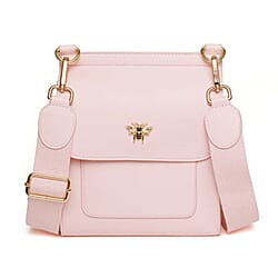 Alice Wheeler London Bloomsbury Vegan Leather Crossbody Bag - Adjustable Strap & Bee Insignia - Pastel Pink