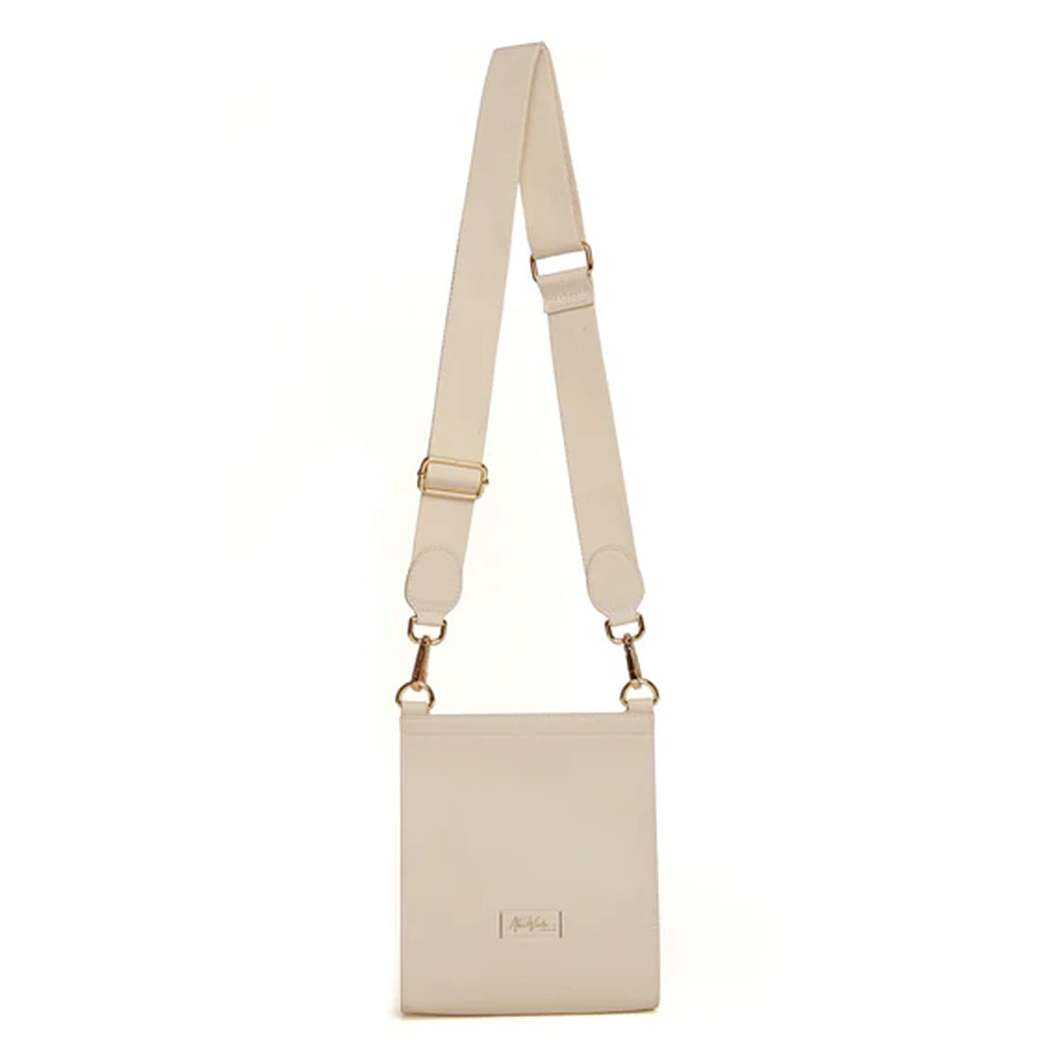 Alice Wheeler London Bloomsbury Vegan Leather Crossbody Bag - Adjustable Strap & Bee Insignia - Pastel Cream