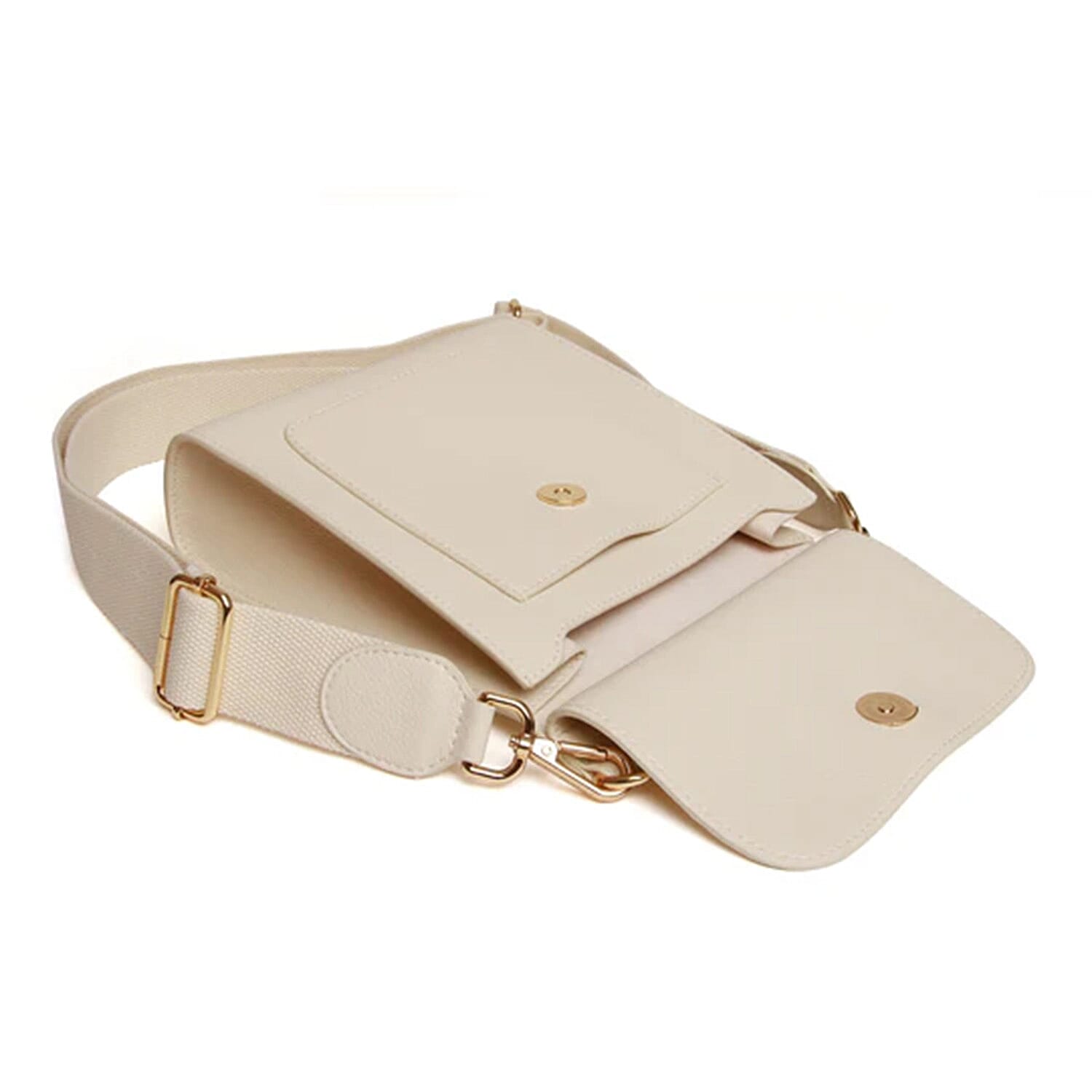 Alice Wheeler London Bloomsbury Vegan Leather Crossbody Bag - Adjustable Strap & Bee Insignia - Pastel Cream