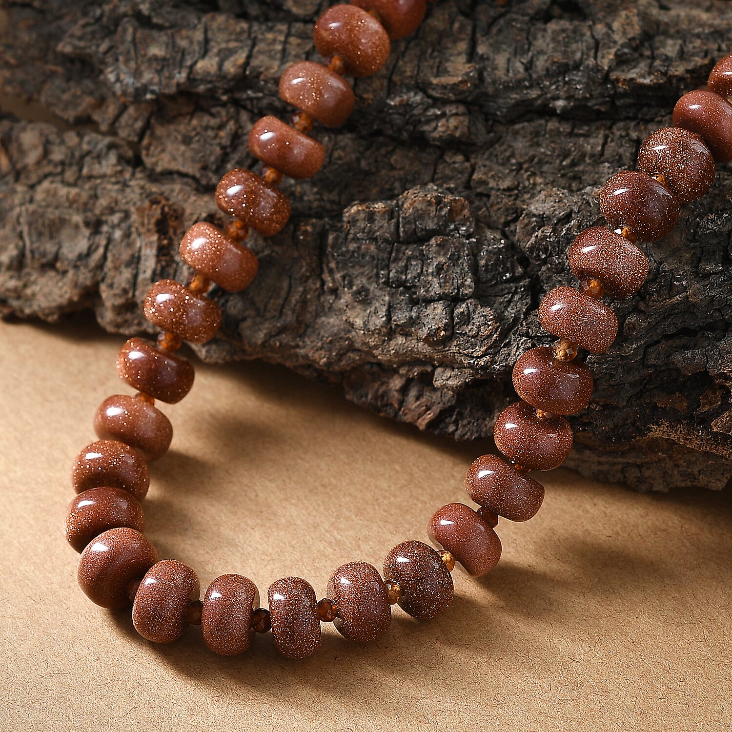 Gold Sandstone & Hessonite Garnet Necklace (Size 20-1 Ext.) with Senorita Clasp 300.00 Ct.