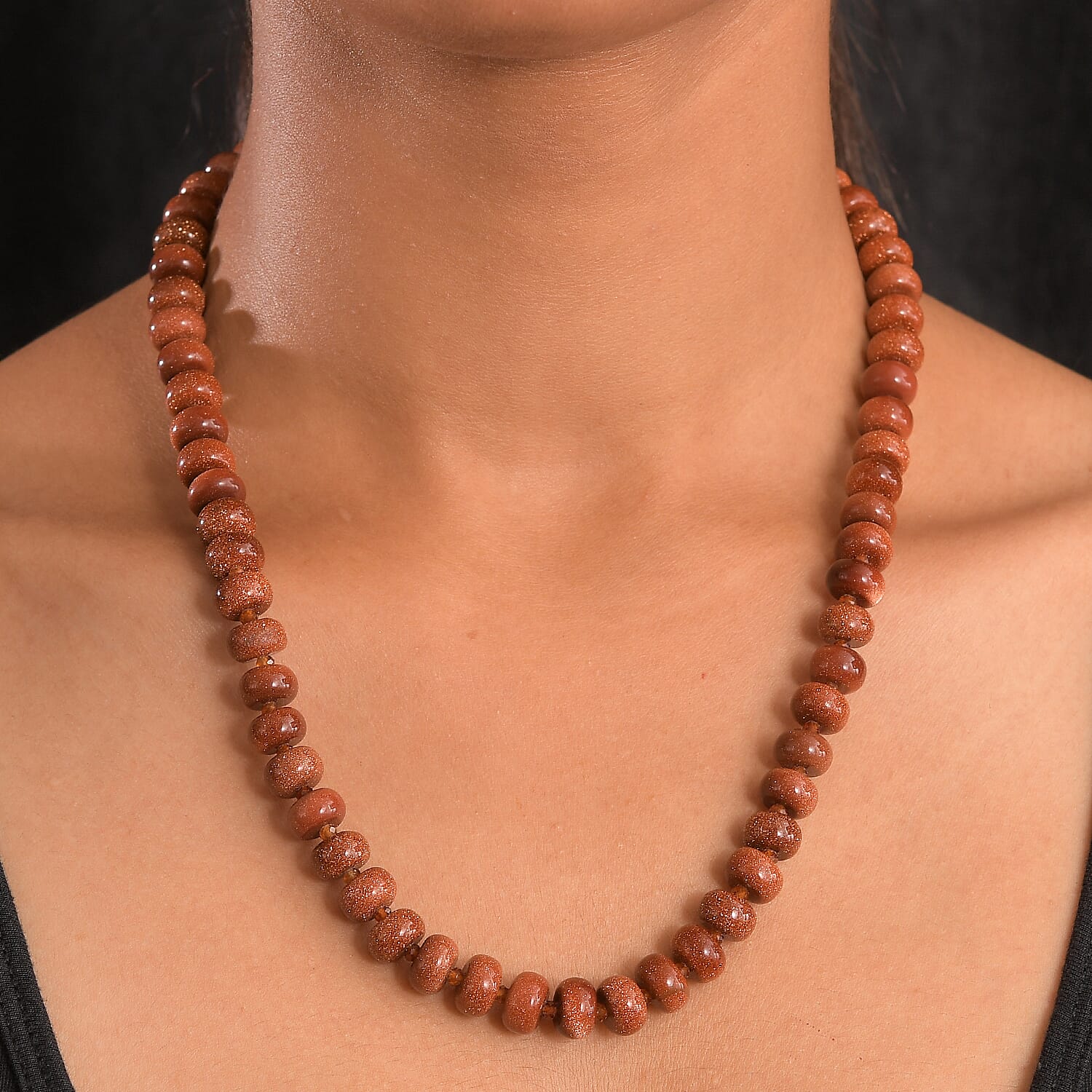 Gold Sandstone & Hessonite Garnet Necklace (Size 20-1 Ext.) with Senorita Clasp 300.00 Ct.