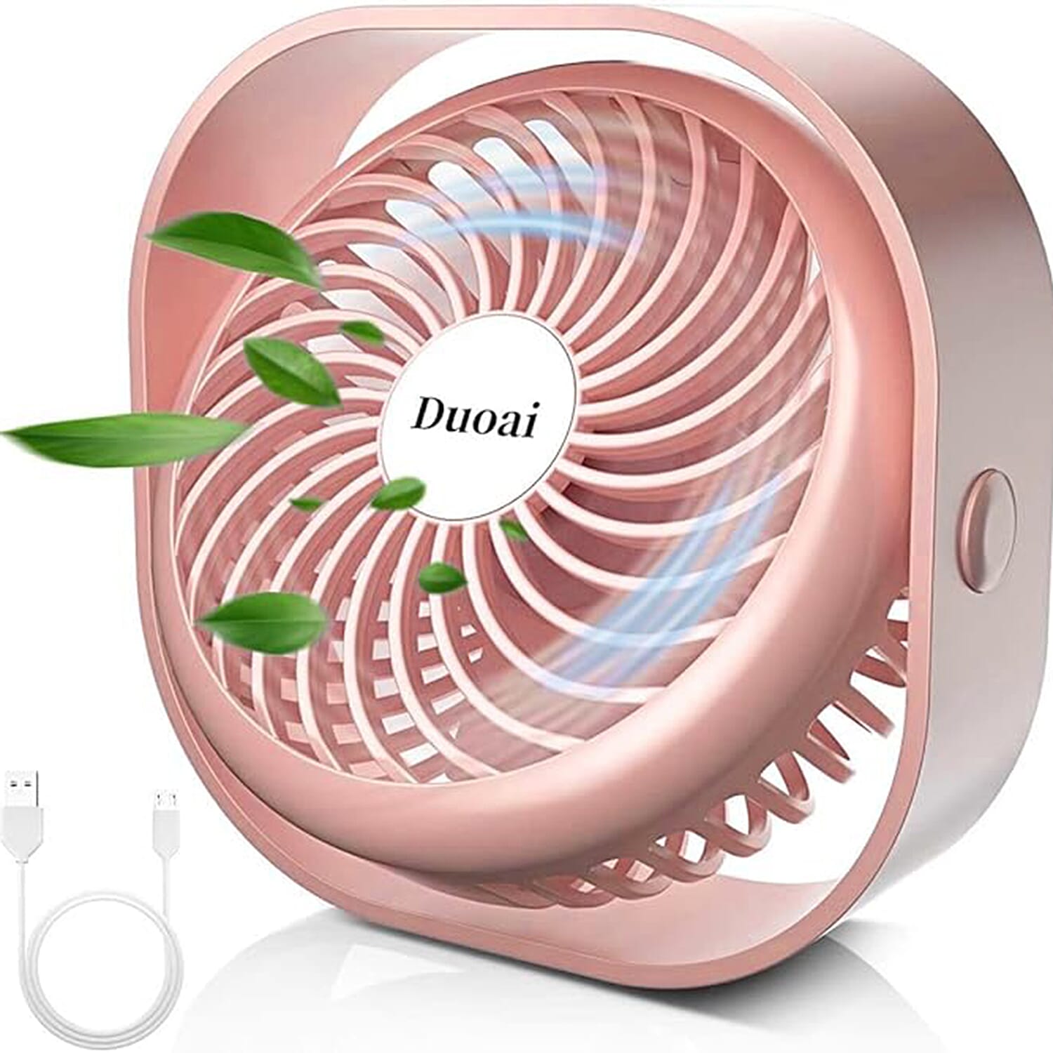 Duoai Mini USB Desk Fan Built in Battery 2000mAh Rechargeable, Portable with 360 Rotation 3 Speeds