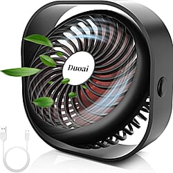 Duoai Mini USB Desk Fan Built in Battery 2000mAh Rechargeable, Portable with 360 Rotation 3 Speeds - Pink