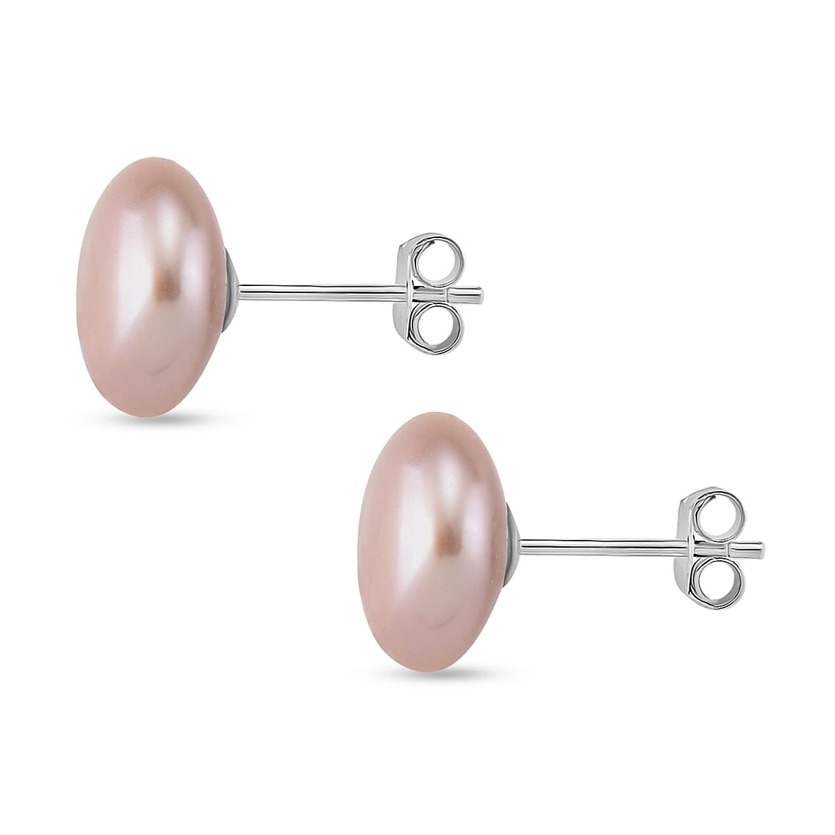 Keshi Pearl Coin Shape Stud Earring in Rhodium Overlay Sterling Silver