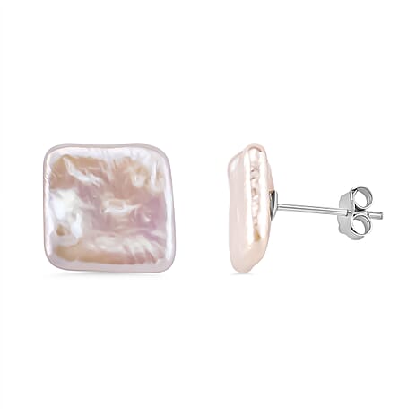 Keshi Pearl Earring with Push Back in Rhodium Overlay Sterling Silver 4.00 Ct.