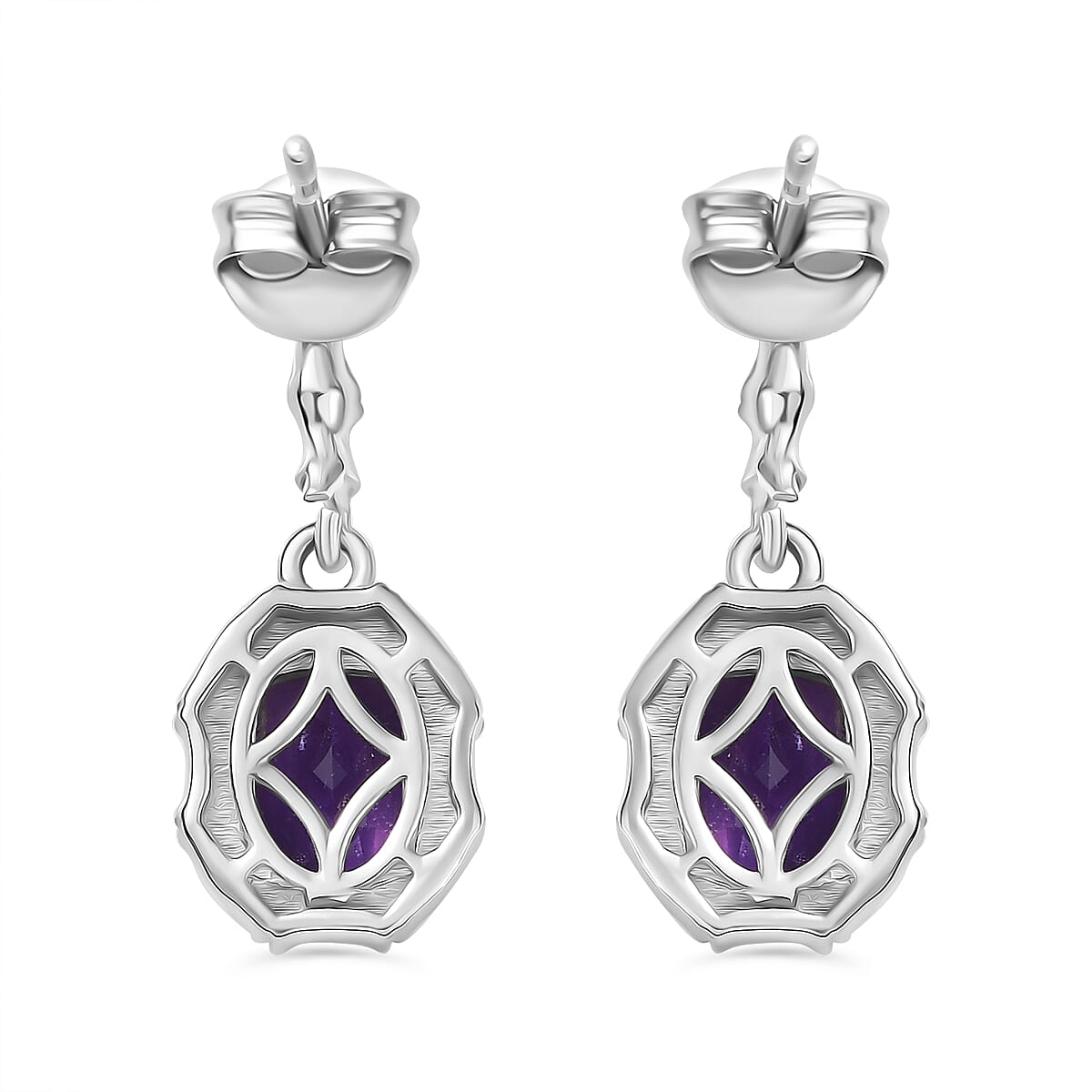 D'joy AAA African Amethyst Solitaire Stud Push Back Earring in Rhodium Overlay Sterling Silver 2.66 Ct. D'joy AAA African Amethyst Solitaire Stud Push Back Earring in Rhodium Overlay Sterling Silver 2.66 Ct.