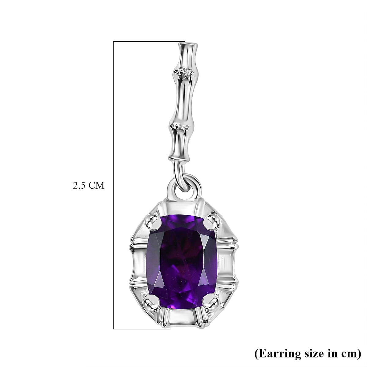 D'joy AAA African Amethyst Solitaire Stud Push Back Earring in Rhodium Overlay Sterling Silver 2.66 Ct. D'joy AAA African Amethyst Solitaire Stud Push Back Earring in Rhodium Overlay Sterling Silver 2.66 Ct.