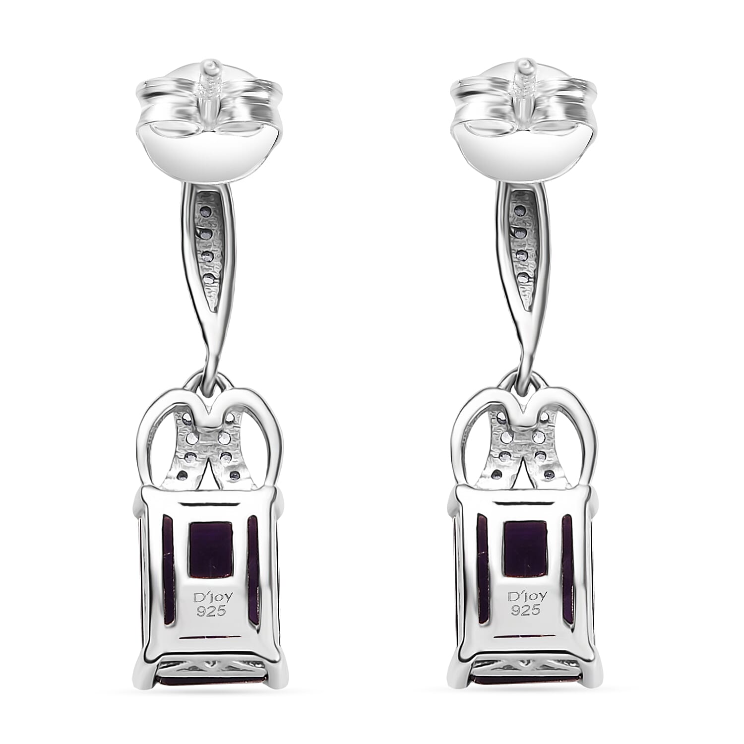 D'joy AAA African Amethyst & White Zircon Earring with Push Back in Rhodium Overlay Sterling Silver 3.10 Ct. D'joy AAA African Amethyst & White Zircon Earring with Push Back in Rhodium Overlay Sterling Silver 3.10 Ct.