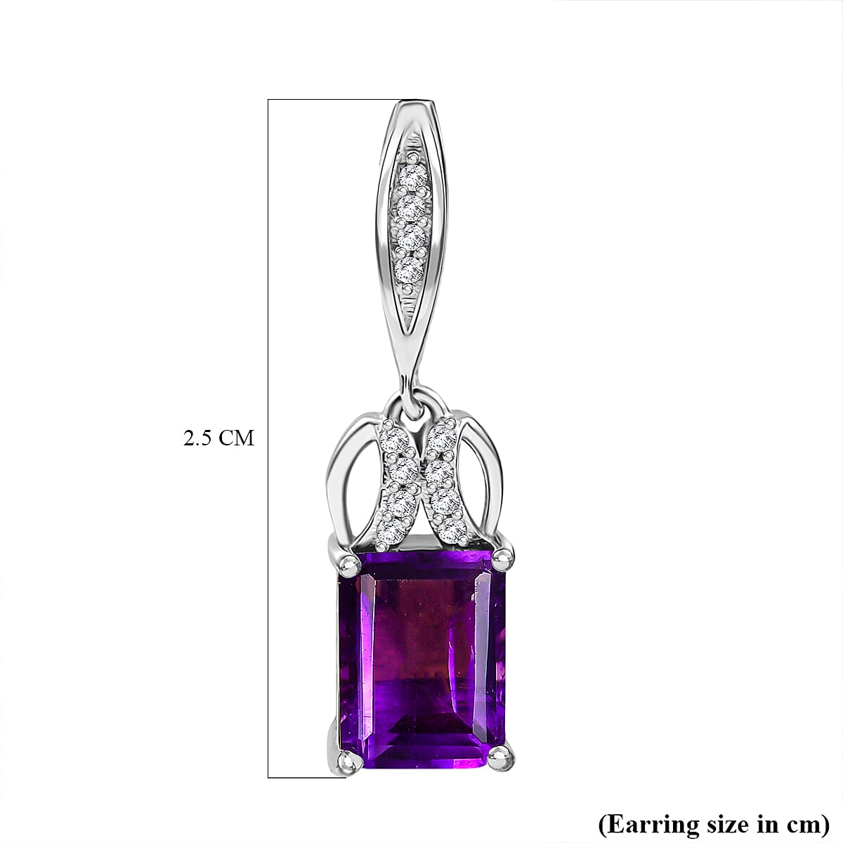D'joy AAA African Amethyst & White Zircon Earring with Push Back in Rhodium Overlay Sterling Silver 3.10 Ct. D'joy AAA African Amethyst & White Zircon Earring with Push Back in Rhodium Overlay Sterling Silver 3.10 Ct.