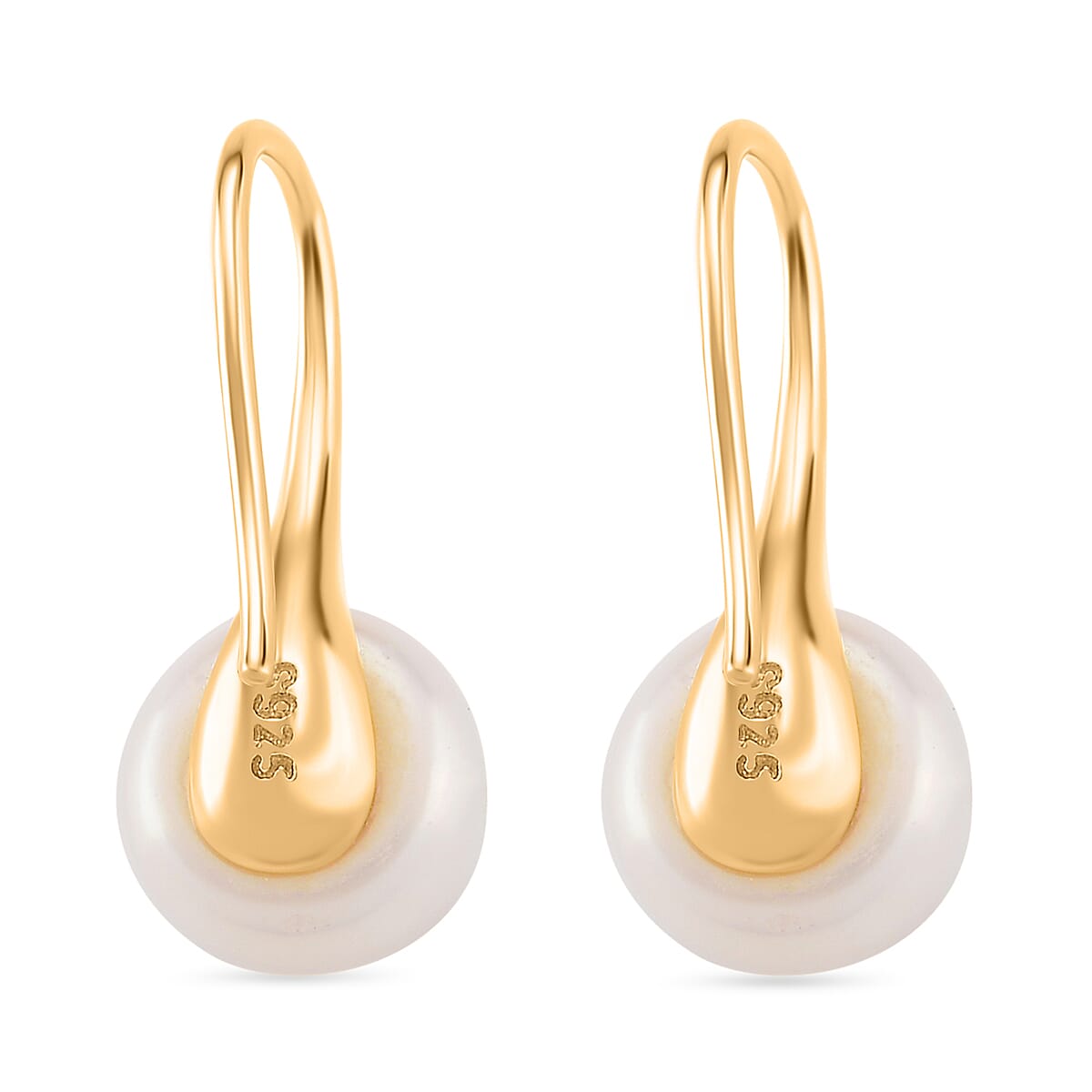 White Fresh Water Pearl Earring with Hook in Yellow Gold Plated Sterling Silver 6.00 Ct.