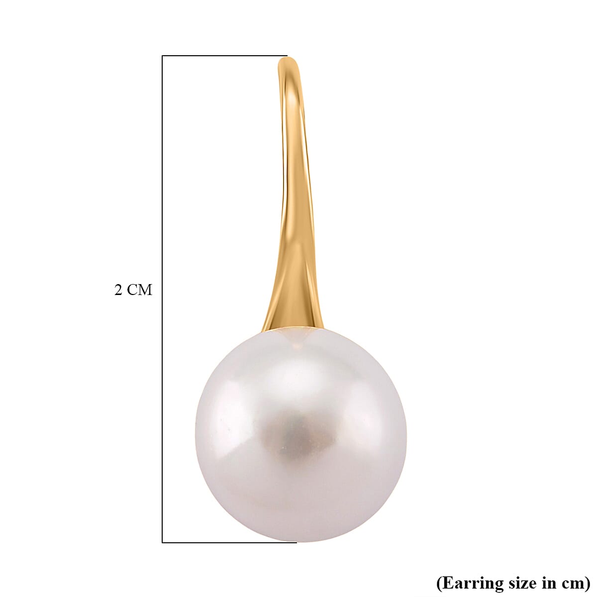 White Fresh Water Pearl Earring with Hook in Yellow Gold Plated Sterling Silver 6.00 Ct.