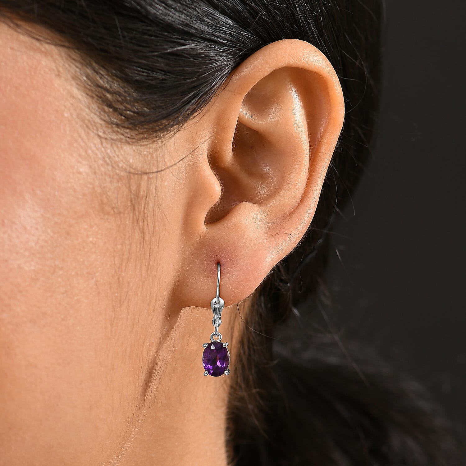 Djoy African Amethyst Solitaire Lever Back Earring in Sterling Silver