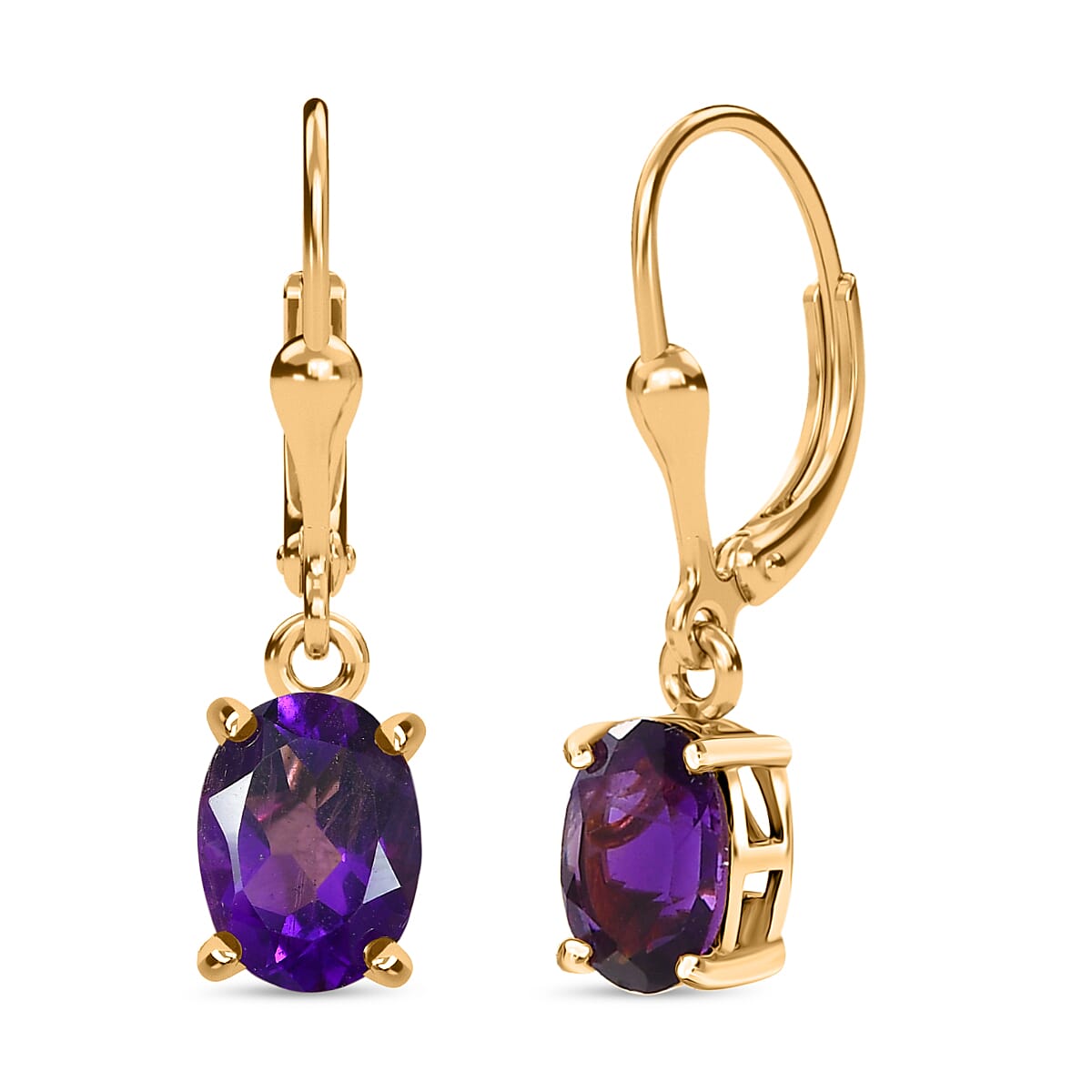 Djoy African Amethyst Solitaire Lever Back Earring in 14K Yellow Gold Overlay Sterling Silver 2.29 Ct.