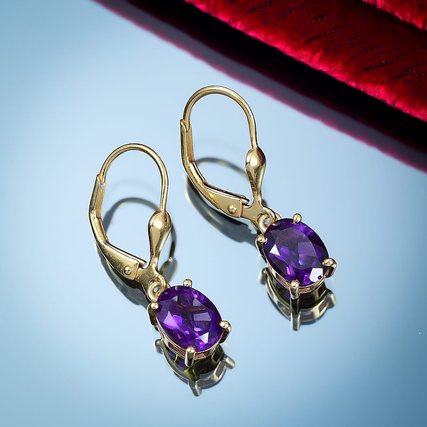 Djoy African Amethyst Solitaire Lever Back Earring in 14K Yellow Gold Overlay Sterling Silver 2.29 Ct.