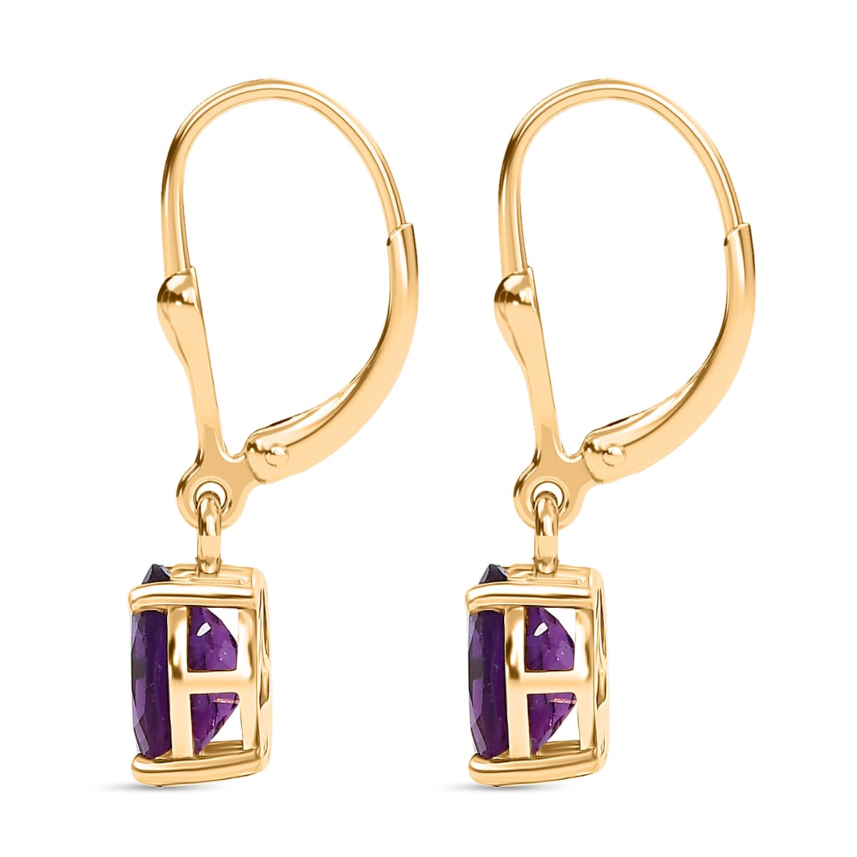 Djoy African Amethyst Solitaire Lever Back Earring in 14K Yellow Gold Overlay Sterling Silver 2.29 Ct.