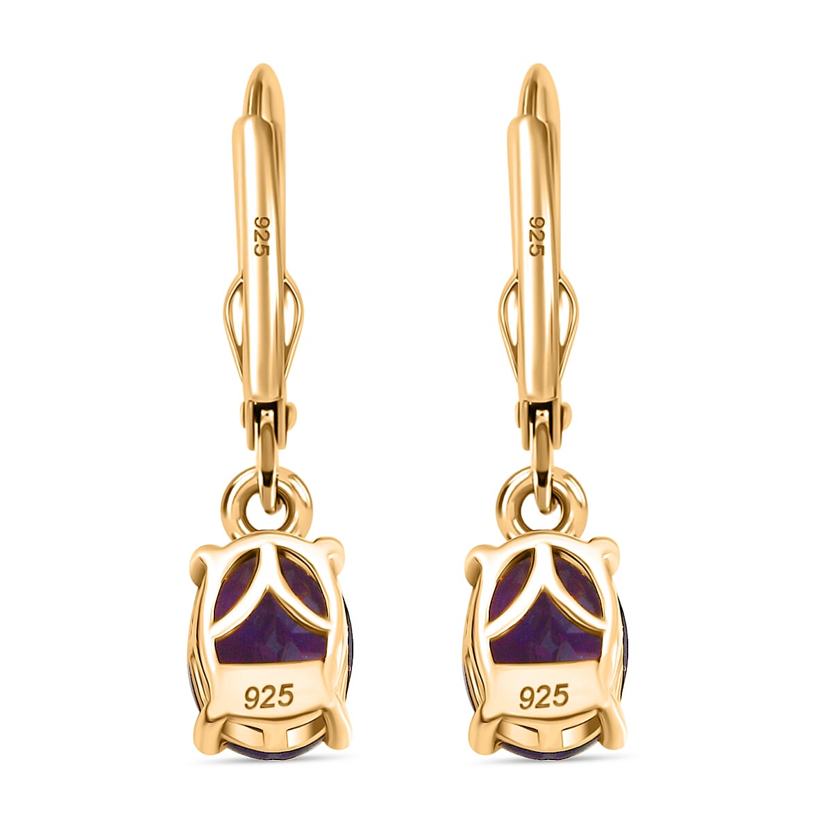 Djoy African Amethyst Solitaire Lever Back Earring in 14K Yellow Gold Overlay Sterling Silver 2.29 Ct.