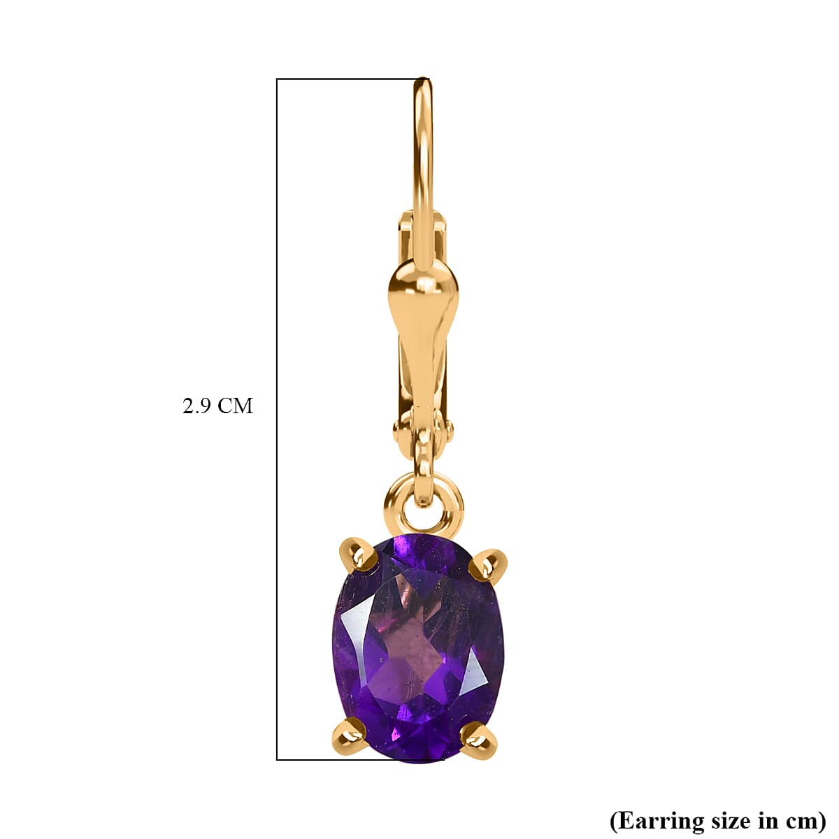 Djoy African Amethyst Solitaire Lever Back Earring in 14K Yellow Gold Overlay Sterling Silver 2.29 Ct.