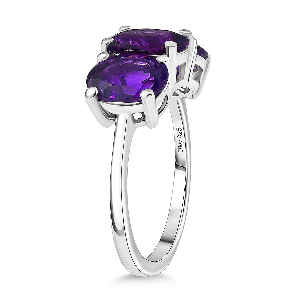 D'joy African Amethyst Ring in Rhodium Overlay Sterling Silver 3.43 Ct.